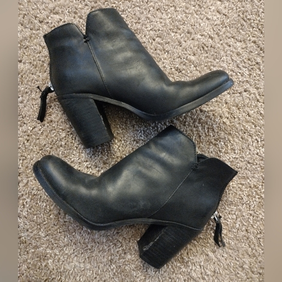 BP Black Leather Ankle Booties With Chunky Block Heel 8.5 - Picture 1 of 15